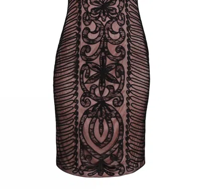 Sue Wong Embroidered Swirl Party Dress In Black Rose In Brown