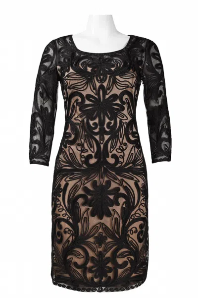 Sue Wong Floral Embroidered Mesh Dress In Black