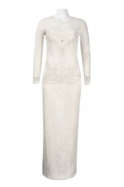 Sue Wong Floral Lace Evening Dress In White
