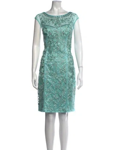 Pre-owned Sue Wong Floral Print Knee-length Dress In Blue