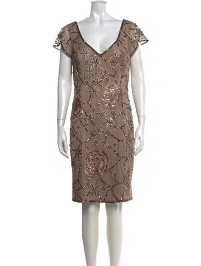 Pre-owned Sue Wong Floral Print Knee-length Dress In Brown