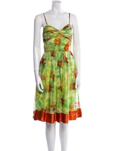 Pre-owned Sue Wong Floral Print Knee-length Dress In Green