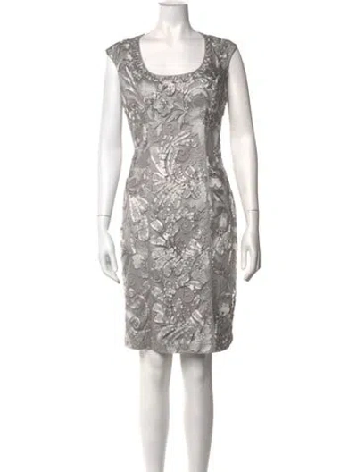 Pre-owned Sue Wong Floral Print Knee-length Dress In Grey