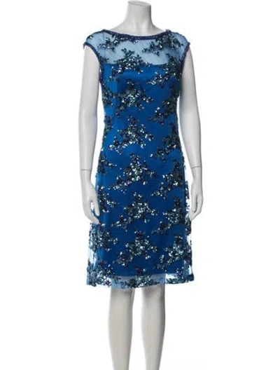 Pre-owned Sue Wong Floral Print Knee-length Dress W/ Tags In Blue
