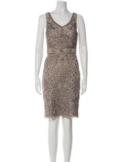 Pre-owned Sue Wong Floral Print Knee-length Dress W/ Tags In Green
