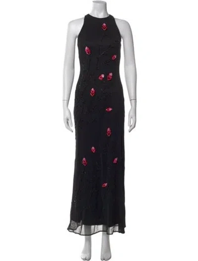 Pre-owned Sue Wong Floral Print Long Dress In Black