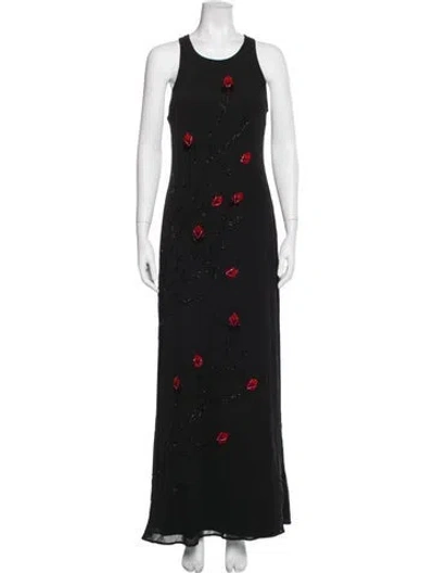 Pre-owned Sue Wong Floral Print Long Dress In Black
