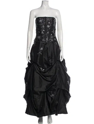 Pre-owned Sue Wong Floral Print Long Dress In Black