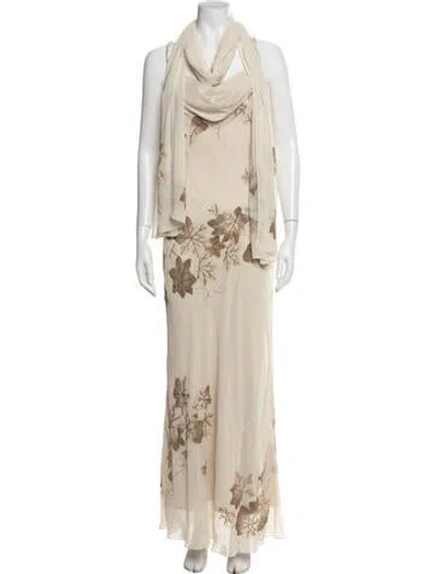 Pre-owned Sue Wong Floral Print Long Dress In Neutral
