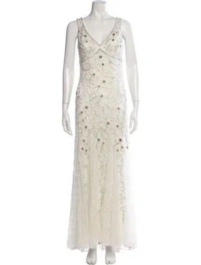Pre-owned Sue Wong Floral Print Long Dress In Neutrals