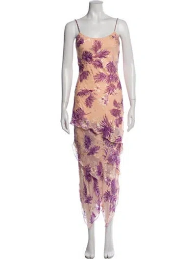 Pre-owned Sue Wong Floral Print Long Dress In Pink