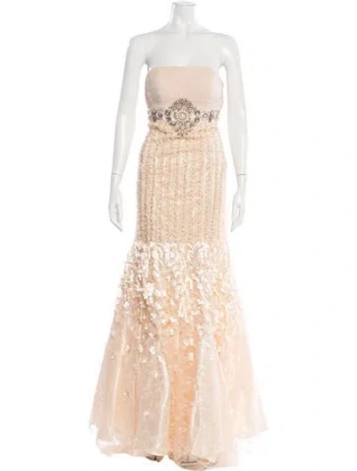 Pre-owned Sue Wong Floral Print Long Dress W/ Tags In Neutral