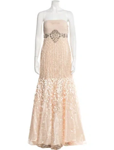 Pre-owned Sue Wong Floral Print Long Dress W/ Tags In Neutrals