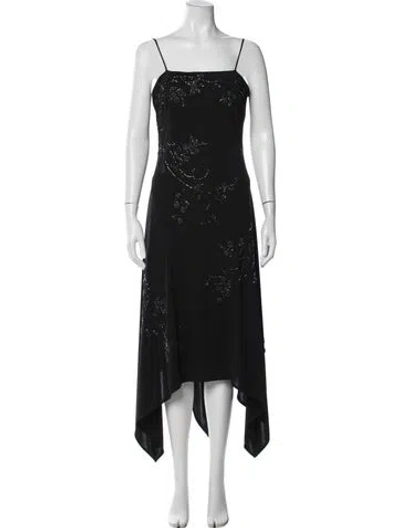 Pre-owned Sue Wong Floral Print Midi Length Dress In Black