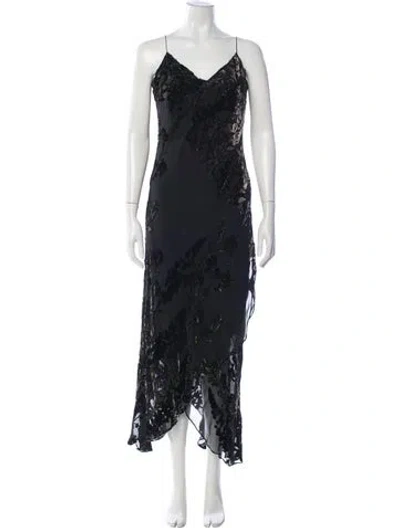 Pre-owned Sue Wong Floral Print Midi Length Dress In Black