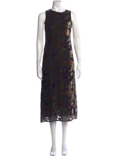 Pre-owned Sue Wong Floral Print Midi Length Dress In Blue