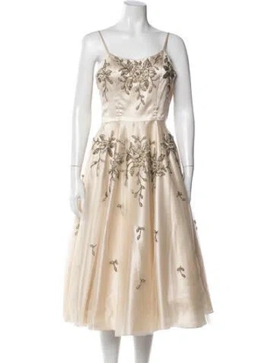 Pre-owned Sue Wong Floral Print Midi Length Dress In Neutral