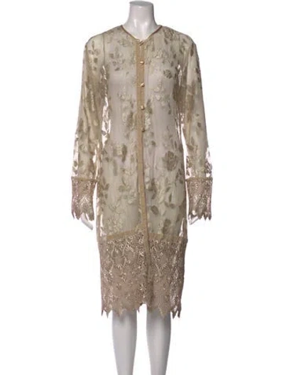 Pre-owned Sue Wong Floral Print Midi Length Dress In Neutrals