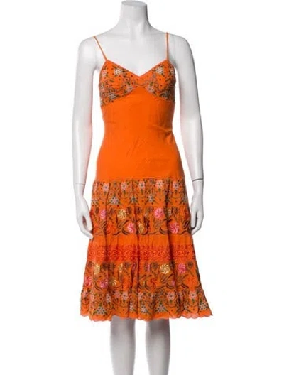 Pre-owned Sue Wong Floral Print Midi Length Dress In Orange