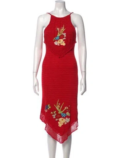 Pre-owned Sue Wong Floral Print Midi Length Dress In Red