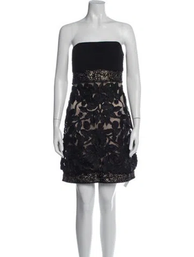Pre-owned Sue Wong Floral Print Mini Dress In Black