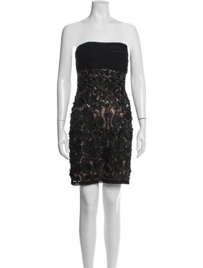 Pre-owned Sue Wong Floral Print Mini Dress In Black