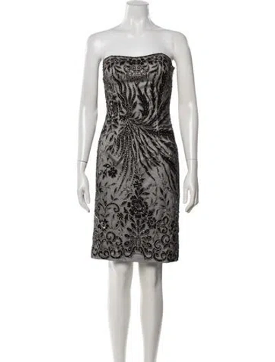 Pre-owned Sue Wong Floral Print Mini Dress In Black