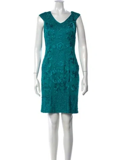 Pre-owned Sue Wong Floral Print Mini Dress In Blue