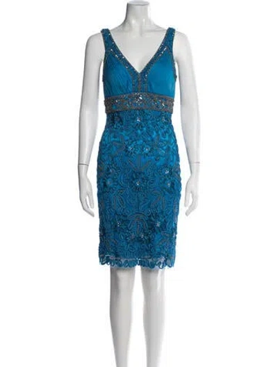 Pre-owned Sue Wong Floral Print Mini Dress In Blue