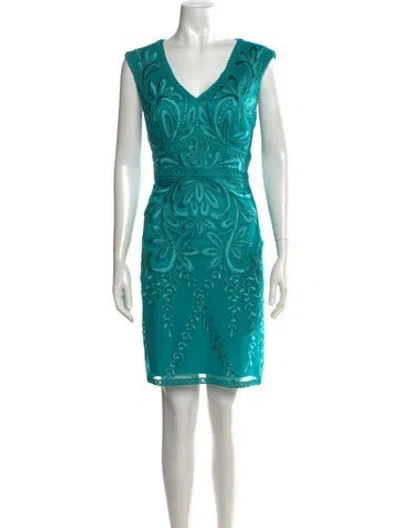 Pre-owned Sue Wong Floral Print Mini Dress In Blue/green