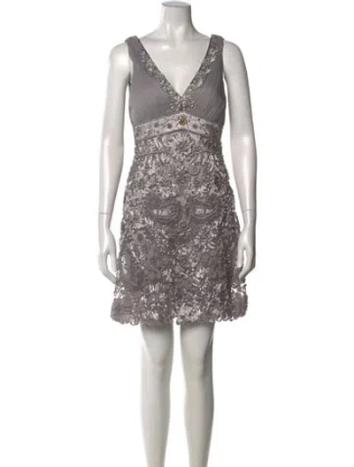 Pre-owned Sue Wong Floral Print Mini Dress In Gray