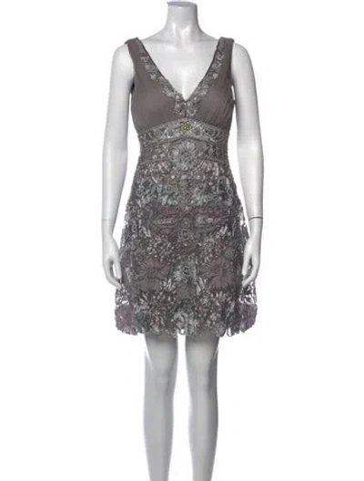 Pre-owned Sue Wong Floral Print Mini Dress In Green