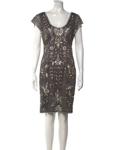 Pre-owned Sue Wong Floral Print Mini Dress In Grey