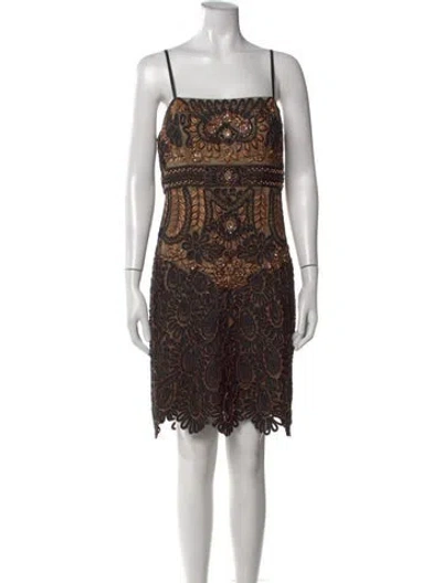 Pre-owned Sue Wong Floral Print Mini Dress In Neutral