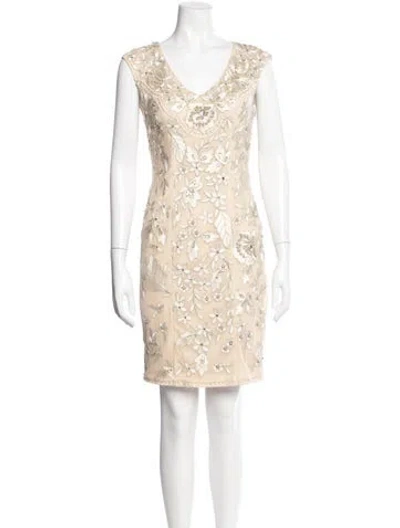 Pre-owned Sue Wong Floral Print Mini Dress In Neutral
