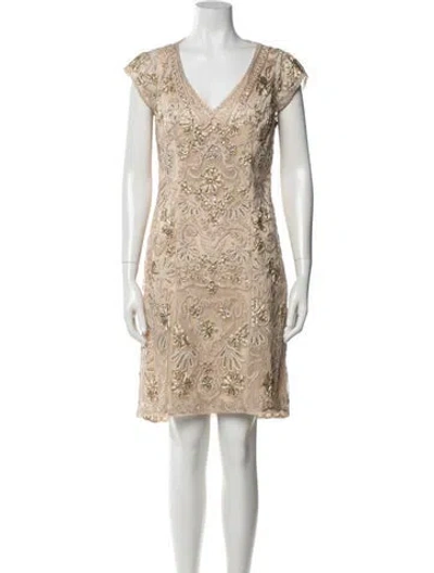 Pre-owned Sue Wong Floral Print Mini Dress In Neutral