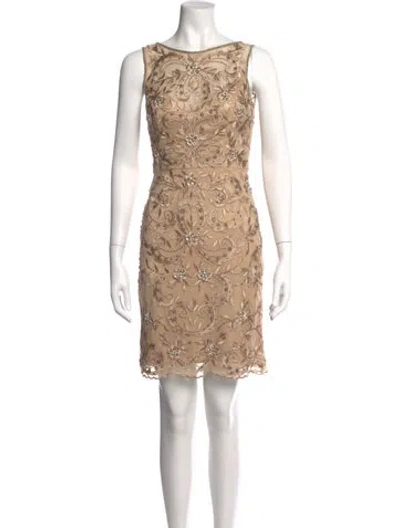 Pre-owned Sue Wong Floral Print Mini Dress In Neutrals