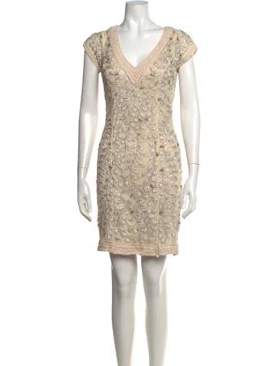 Pre-owned Sue Wong Floral Print Mini Dress In Neutrals