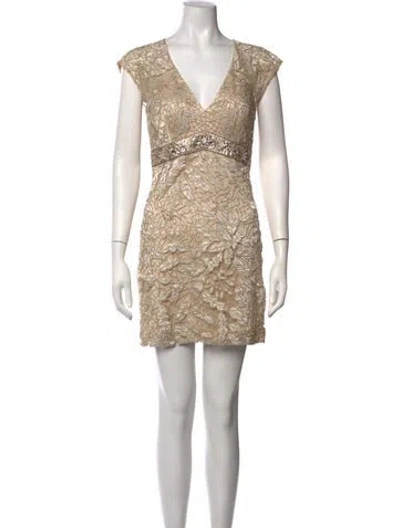Pre-owned Sue Wong Floral Print Mini Dress In Neutrals