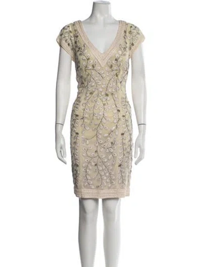 Pre-owned Sue Wong Floral Print Mini Dress In Neutrals