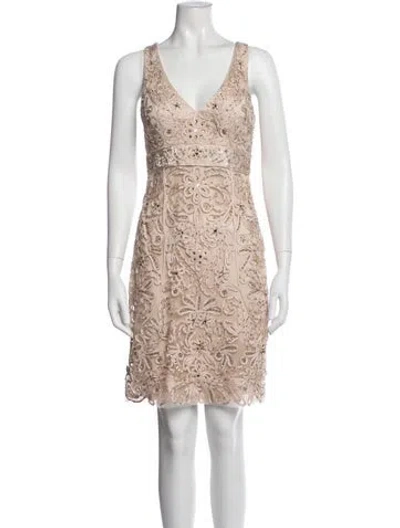 Pre-owned Sue Wong Floral Print Mini Dress W/ Tags In Neutrals