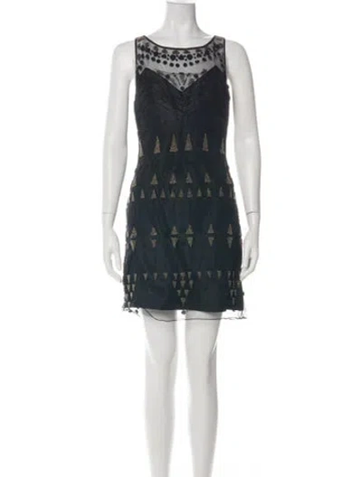 Pre-owned Sue Wong Graphic Print Mini Dress In Green