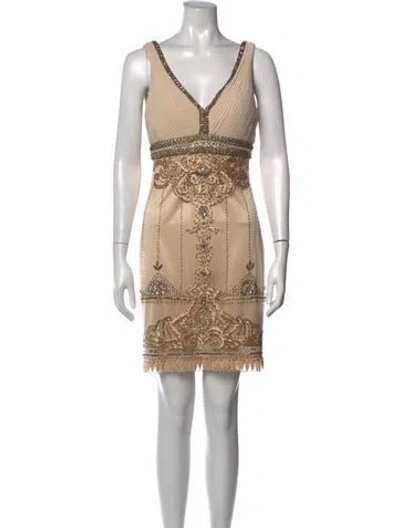 Pre-owned Sue Wong Graphic Print Mini Dress In Neutrals