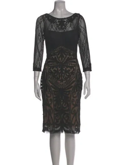 Pre-owned Sue Wong Lace Pattern Knee-length Dress In Black