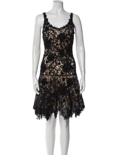 Pre-owned Sue Wong Lace Pattern Knee-length Dress In Black