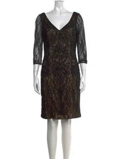 Pre-owned Sue Wong Lace Pattern Knee-length Dress In Black