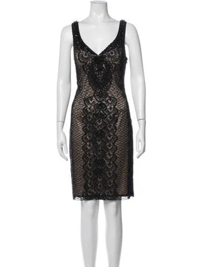 Pre-owned Sue Wong Lace Pattern Knee-length Dress In Black