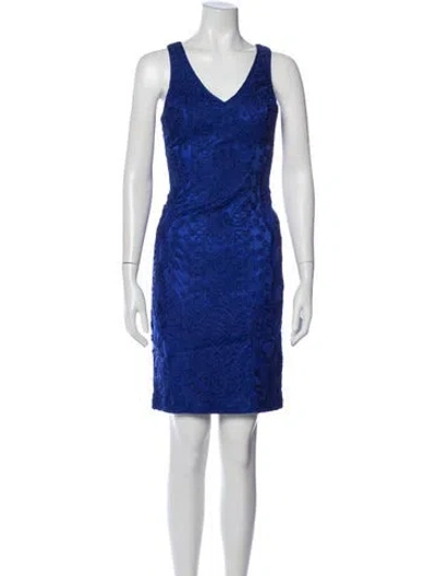Pre-owned Sue Wong Lace Pattern Knee-length Dress In Blue