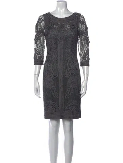 Pre-owned Sue Wong Lace Pattern Knee-length Dress In Grey