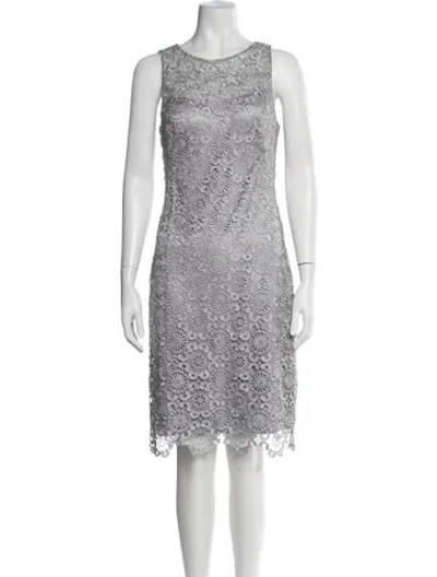 Pre-owned Sue Wong Lace Pattern Knee-length Dress In Grey
